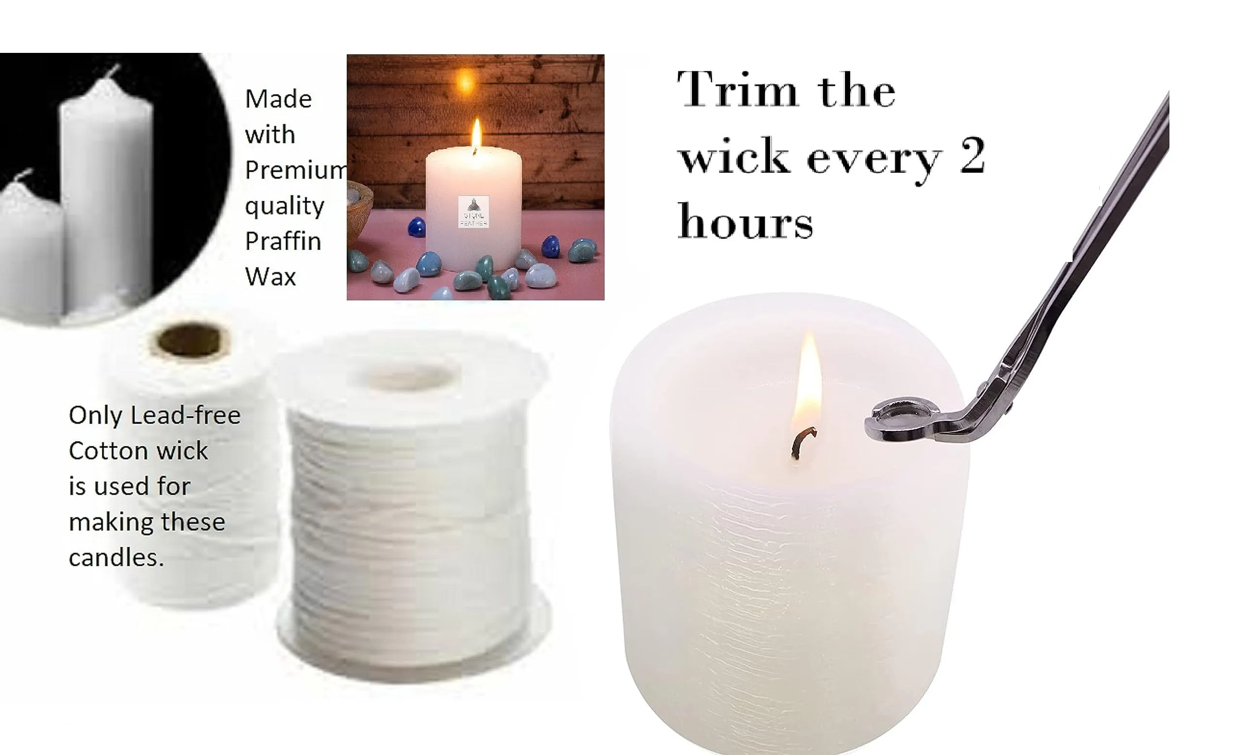 Stone & Feather (Winsome Decorative), Small White Pillar Candle Unscented, Pack of 12, Size 1.5x2 (Paraffin Wax) Long Burning time 8 Hours for Party and Event Decoration.