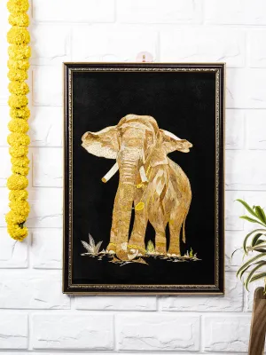 Straw Painting Elephant - Framed