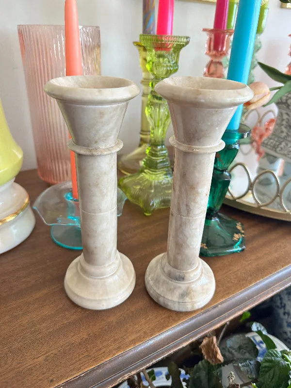 Vintage Alabaster Candle holders - Pair