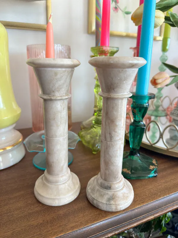 Vintage Alabaster Candle holders - Pair