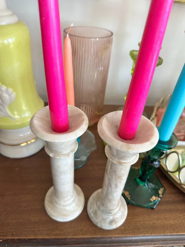Vintage Alabaster Candle holders - Pair