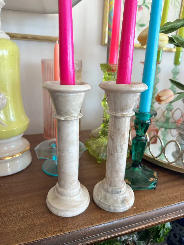 Vintage Alabaster Candle holders - Pair
