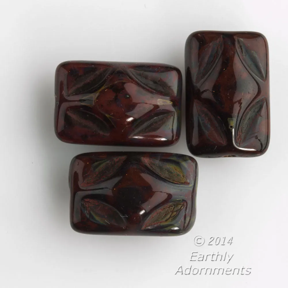 Vintage pressed glass mahogany luster rectangles. 12x8x7mm. Pkg of 12, b11-br-0809