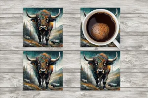 Western Buffalo Square Neoprene Coasters - Set of 4